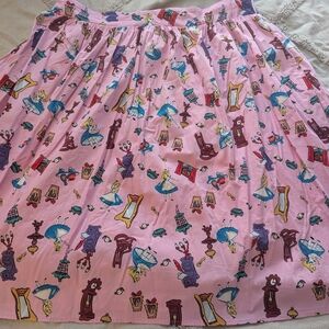 Disney A-Line Pink and Brown Midi Skirt